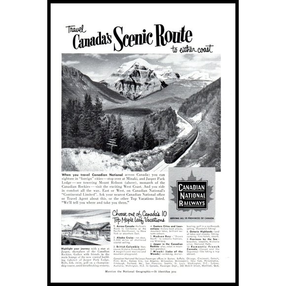 1953 Canadian National Railways Train through Mountains Vintage Print Ad Art - Picture 1 of 1
